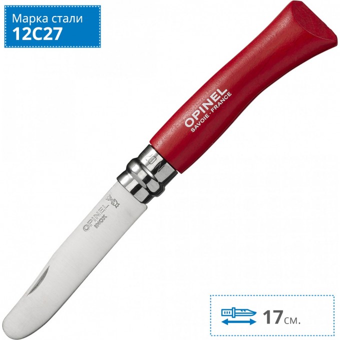 Нож OPINEL №7 MY FIRST OPINEL, красный, блистер 001970